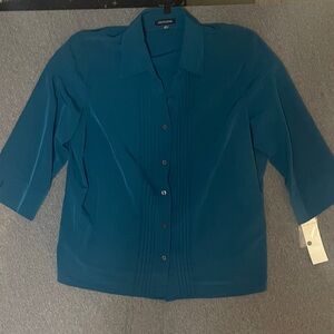 Notations Teal Button-Front Pleated Shirt